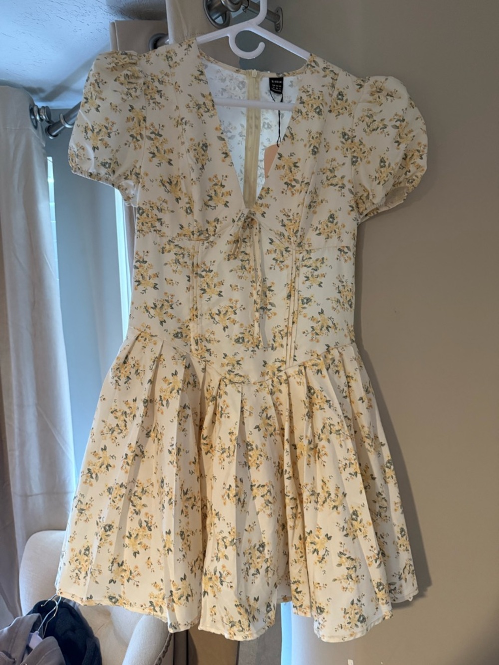 SHEIN Cream and Yellow Floral Dress